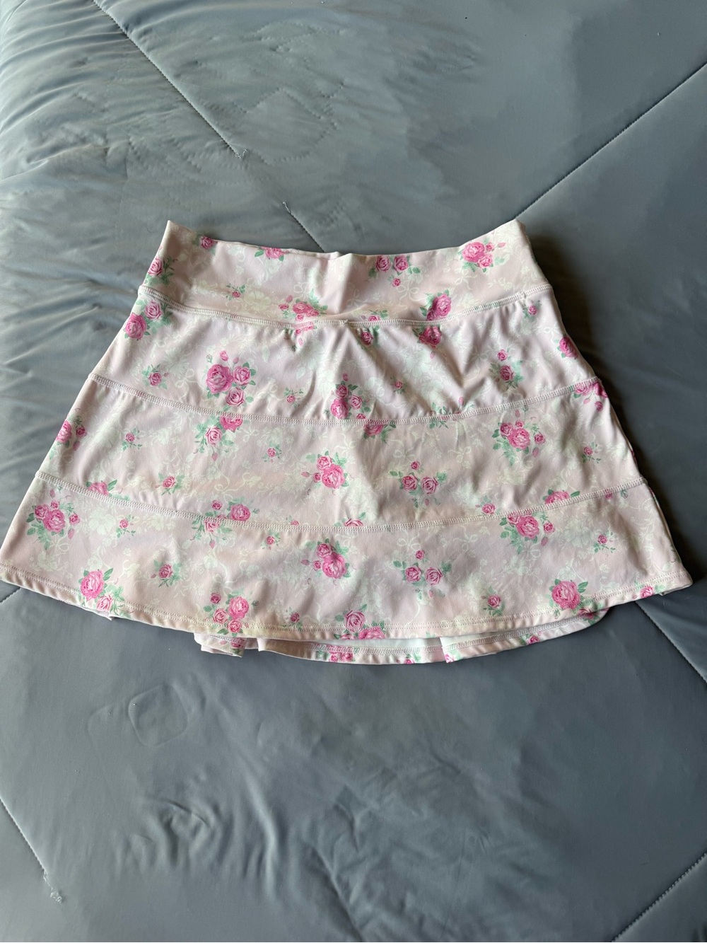 Altar'd State Pink Floral Rose Tiered Mini Skirt Serves Up Bow Print Golf Skirt